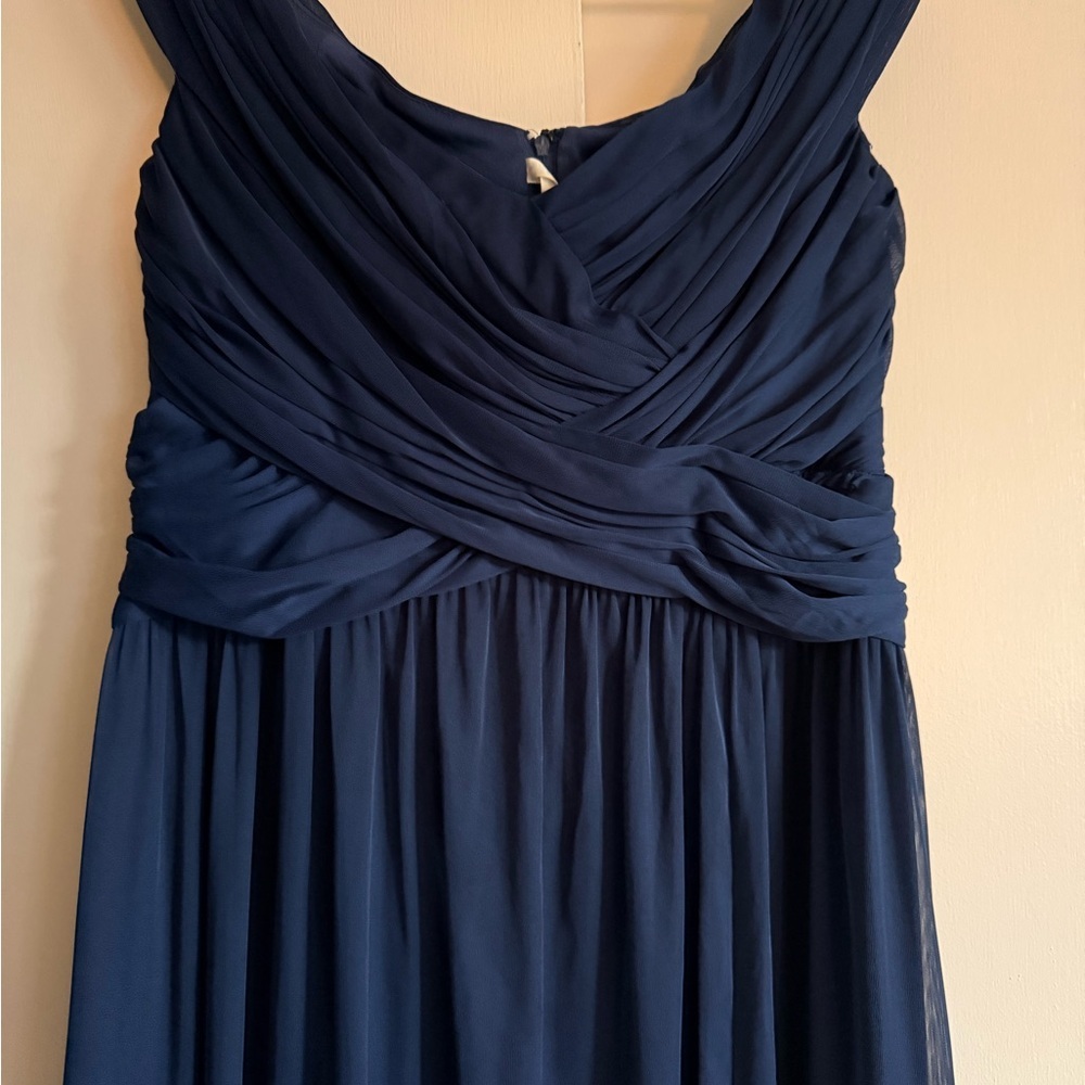 David's Bridal Navy Ruched Chiffon Maxi Dress Size 12 - Picture 2 of 7
